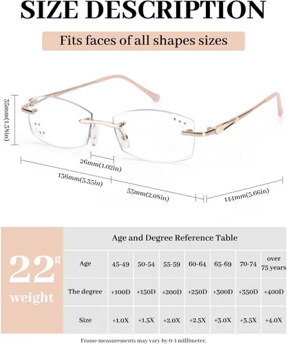 Vista 3 de LUFF Rimless Reading Glasses for Women,Stylish Blue Light Blocking Computer Readers,Anti Eyestrain Frameless Lens diamond