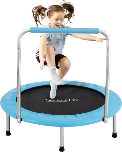 Vista 8 de SereneLife Mini trampolín plegable de 36 pulgadas para niños - Rebotador de fitness compacto con mango de espuma - Trampolín de ejercicio seguro