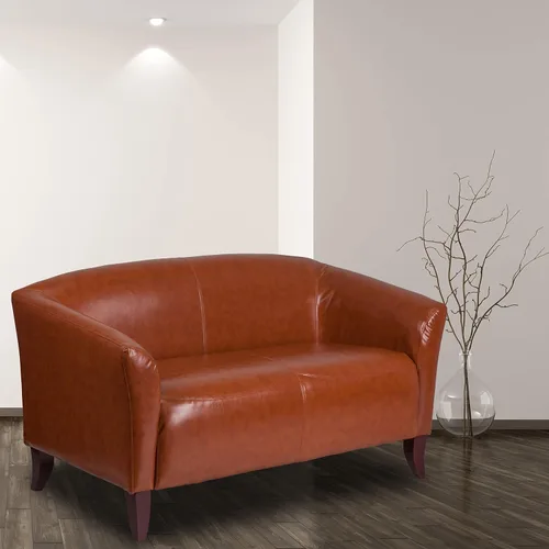 Vista 9 de EMMA + OLIVER Sofá biplaza LeatherSoft negro con pies de madera de cerezo