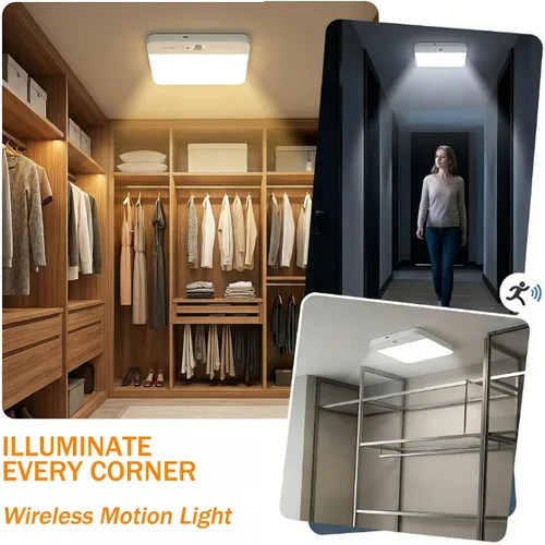 Vista 6 de NARUNDREN Lámpara de techo recargable con sensor de movimiento con control remoto, luces de techo inalámbricas que funcionan con baterías, luz