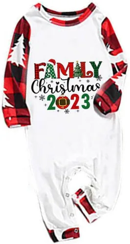 Vista 5 de Pijamas de Navidad a juego para la familia, pijamas clásicos de Navidad a cuadros rojos, divertidos pijamas lindos conjuntos de ropa de dormir