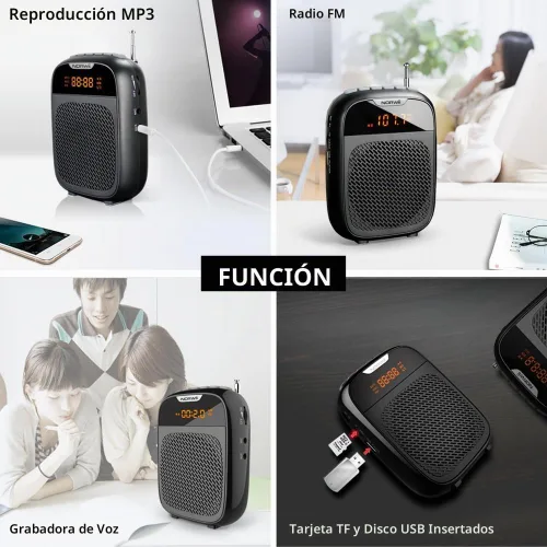 Vista 6 de Norwii Mini amplificador de voz, habla portátil con auriculares con Negro