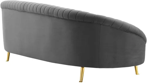 Vista 6 de Modway Camber Channel - Sofá de terciopelo copetudo en color gris