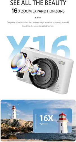 Vista 4 de Cámara digital 4K, 64MP, zoom 18X, enfoque automático, pantalla abatible de 2.8 pulgadas de 180°, cámara de vlogging para, compacta