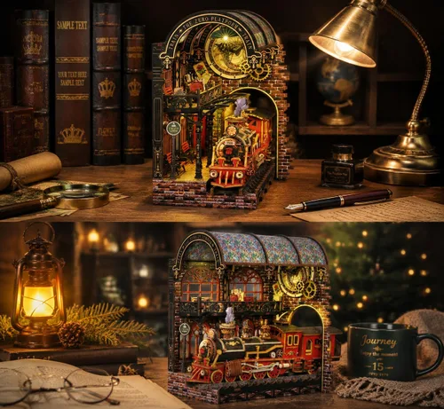 Vista 8 de CUTEROOM Kit de rincón de libros para adultos, rompecabezas de madera 3D DIY kit de rincón de libros en miniatura con luz LED, kit de construcción