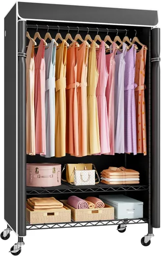 Vista 9 de ULIFHOME P6C Plus - Perchero Rodante con Cubierta, Perchero Cubierto Resistente, Armario Portátil para Colgar Ropa, Perchero con Ruedas, Perchero