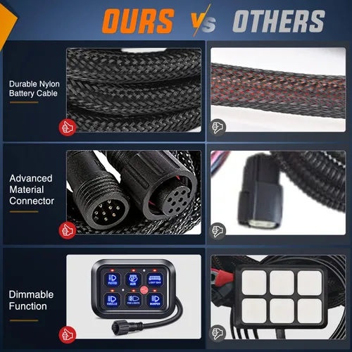 Vista 7 de Nilight Panel de Interruptores de 6 Posiciones Sistema de Relé de Control de Circuito Universal con Arnés de Cableado con Fusible LED Pod Regulable
