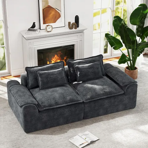 Vista 12 de Hobestluk Cloud - Sofá individual de espuma viscoelástica con asiento profundo, sofá en forma de L con funda extraíble, sofá grande para sala