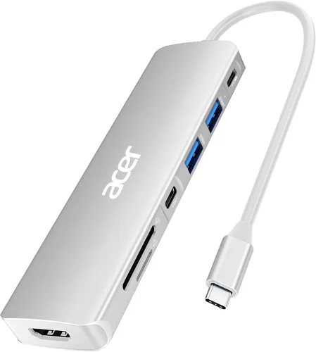 Vista 8 de Acer USB C Hub, Dock USB-C a HDMI 7 en 1, 2 USBA 3.1 GEN1 y puerto de datos Type-C de 5Gbps, puerto HDMI 4K, carga PD de 100W, lector de tarjetas