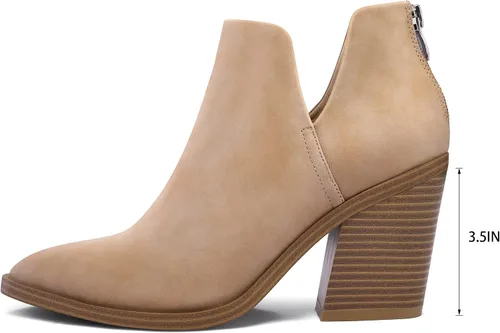 Vista 6 de mysoft Botines para mujer, sin cordones, puntera puntiaguda, gruesos, apilados, de tacón medio