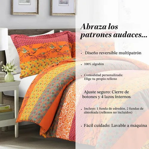 Vista 6 de Lush Decor Royal Empire - Juego de funda de edredón reversible de algodón, juego de 3 piezas Full/Queen, mandarina - Juego de ropa de cama a rayas