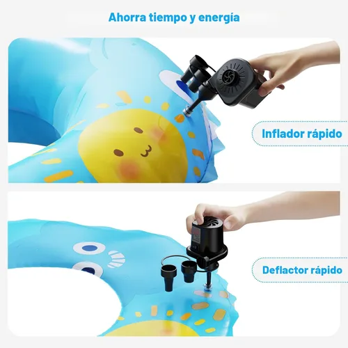 Vista 6 de Bomba de aire eléctrica para inflables, bomba de aire portátil de llenado rápido con 3 boquillas, 110-120V, bombas infladoras y desinfladoras
