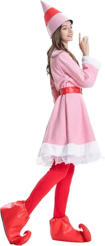 Vista 3 de Wabolay Disfraz de elfo para mujer vestido Jovie 5 piezas traje de Navidad para adultos lindo traje de Papá Noel rosa para parejas vacaciones fiesta