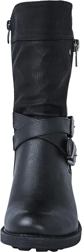 Vista 4 de GLOBALWIN Botas de motociclista de moda de otoño para mujer, botas de media pantorrilla para mujer, tacón bajo
