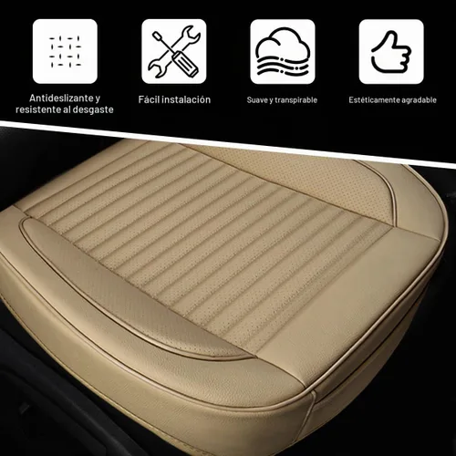 Vista 4 de Funda de cuero para asiento de automóvil, funda de cojín de cuero para asiento delantero y inferior con bolsillo de almacenamiento, protector