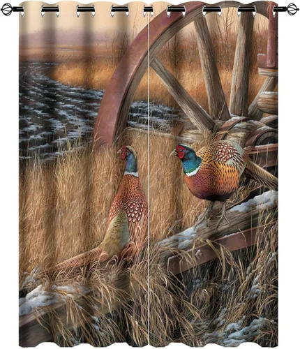 Vista 25 de Cortinas opacas rústicas de cabaña con osos y ciervos - Juego de cortinas de ventana con ojales de temática de granja abstracta, caza, animal