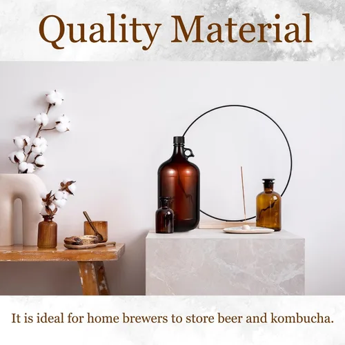 Vista 5 de Maxdot Paquete de 1 jarra de fermentación de vidrio de 1 galón con tapa hermética, 128 onzas de vidrio ámbar Carboy con asa para kombucha
