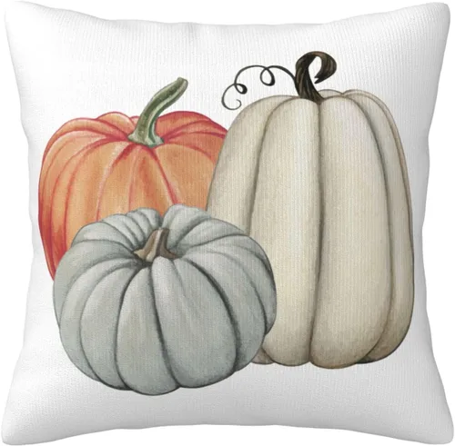 Vista 4 de Fundas de almohada de otoño de 20 x 20 pulgadas con hojas de eucalipto y calabazas, funda de almohada decorativa para otoño, granja, cosecha, Hojas