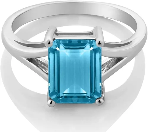 Vista 77 de Gem Stone King Anillo de compromiso solitario con diseño clásico de vástago dividido para mujer, plata de ley 925, piedra natal de piedra preciosa