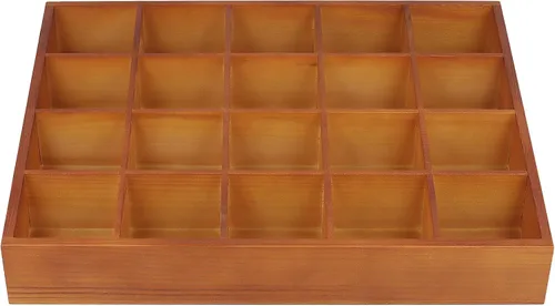 Vista 3 de FUNSUEI Bandeja de madera de 3 compartimentos múltiples, bandeja de madera para servir con 20 secciones, organizador de cajones de madera, caja
