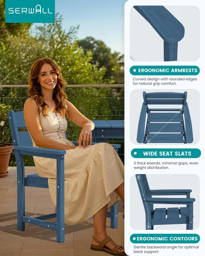 Vista 3 de SERWALL Juego de mesa y sillas de comedor para exteriores HDPE para 4 Azul marino