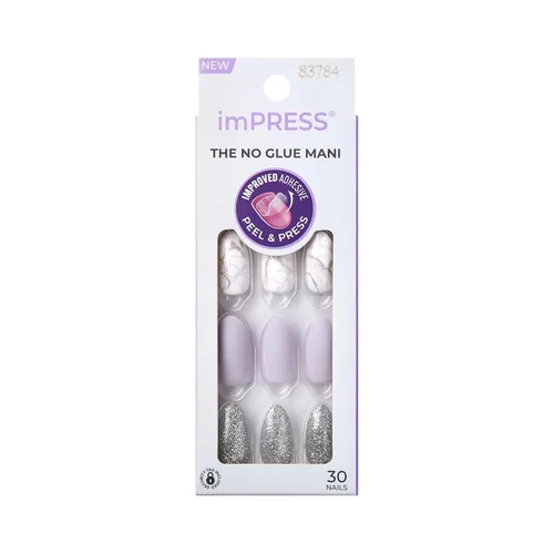 Vista 16 de Uñas postizas sin pegamento KISS imPRESS, diseño "All I Want" Púrpura y Blanco