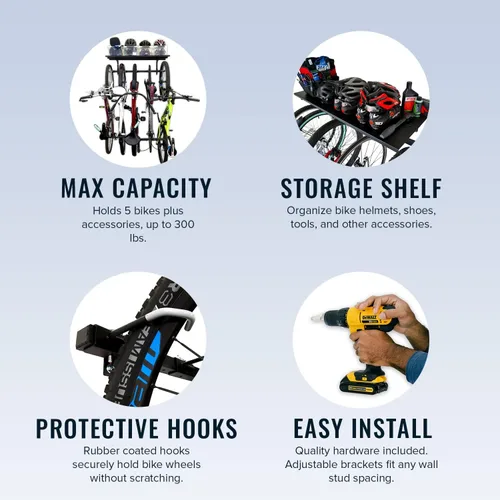 Vista 3 de StoreYourBoard Estante de almacenamiento para bicicletas con estante – Estante de almacenamiento de bicicletas de garaje resistente para 5