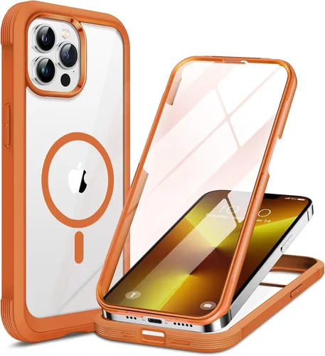 Vista 189 de Miracase - Funda magnética para iPhone 13 Pro Max de 6.7 pulgadas (compatible con MagSafe), transparente, completo, protector de pantalla de vidrio