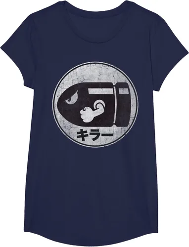 Vista 24 de Super Mario Camiseta con logotipo de Bullet Bill Distressed en Kanji