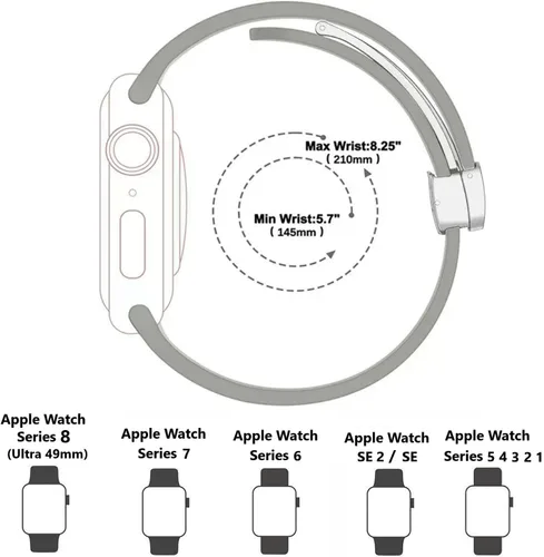 Vista 5 de Correa magnética compatible con Apple Watch Band 1.929 in 1.772 in 1.732 in 1.654 in 1.614 in 1.575 in 1.496 in hombres mujeres correa deportiva