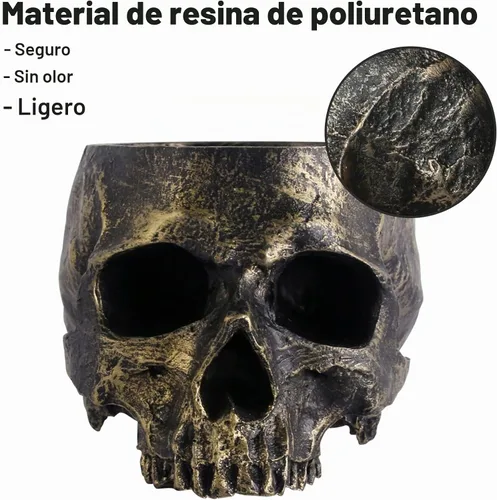 Vista 4 de GameXcel Cuenco para dulces de calavera de Halloween, plato de caramelo con cabeza de calavera profunda, decoración de esqueleto de resina