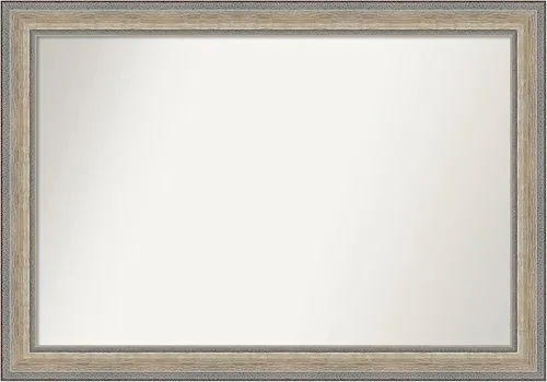 Vista 51 de Amanti Art Espejo de baño plateado para sobre el fregadero, 28 x 37 pulgadas, elegante espejo rectangular de peltre cepillado, marco de madera