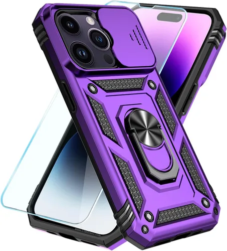 Vista 19 de SunStory Compatible con iPhone 13 Case/iPhone 14 Case con Protector de Pantalla HD y Cubierta de Cámara Deslizante y Soporte de Anillo Giratorio