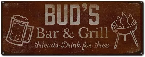 Vista 54 de Adam's Bar and Grill Friends Drink for Free, cartel de aluminio de 5.75 x 15.5 pulgadas, accesorios personalizados para bar y decoración de pared