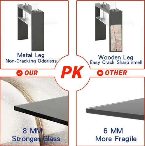 Vista 5 de IANIYA Mesa de Centro de Vidrio, Mesa de Centro Rectangular Negra para Sala de Estar con Vidrio Templado y Tubo de Metal, 2 Niveles de Espacio