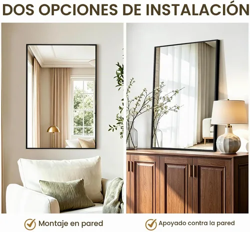 Vista 2 de Espejo rectangular para baño, 30 x 20 pulgadas, marco de metal negro, espejo de pared inastillable HD, para colgar horizontal o verticalmente, fácil