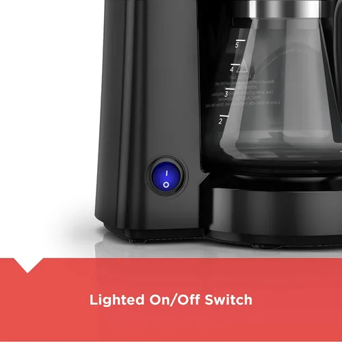 Vista 3 de BLACK+DECKER Cafetera de 5 tazas con interruptor de encendido/apagado, función Sneak-A-Cup y ventana de agua de fácil visión, color negro
