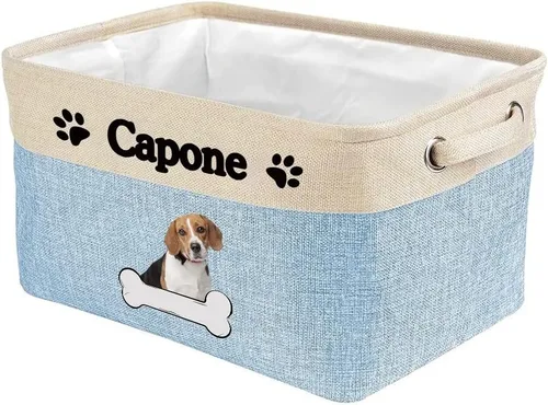 Vista 13 de Cesta de almacenamiento decorativa personalizada para cachorros, caja de juguetes rectangular de tela con 2 asas para organizar armario, garaje Azul