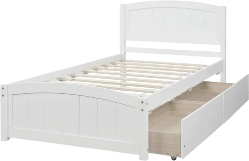 Vista 9 de Harper & Bright Designs Cama individual con cajones, plataforma de madera maciza con almacenamiento y cabecero, estribo, soporte de listones