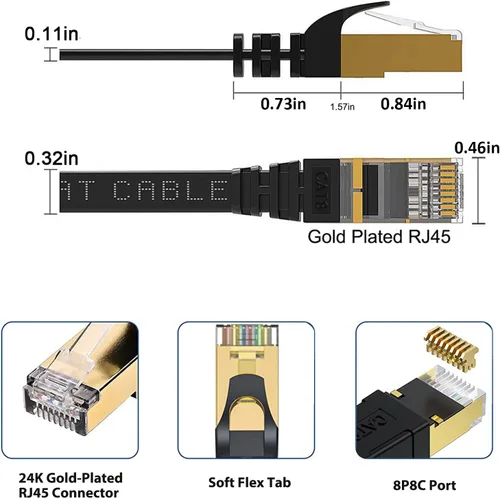 Vista 4 de BUSOHE Cable Ethernet Cat8 de 1 pie, paquete de 5 unidades, multicolor, 40 Gbps 2000 MHz Cat-8, cable de conexión de red LAN de Internet