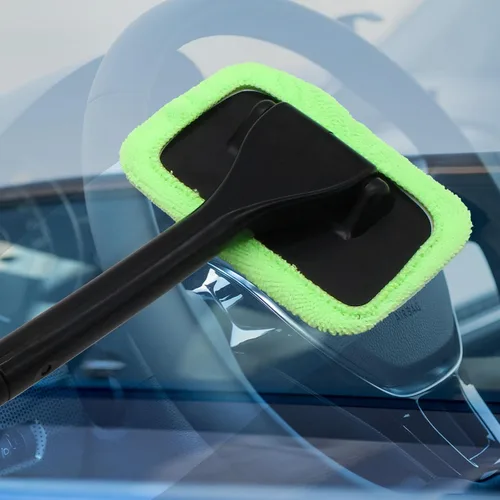 Vista 6 de Kit limpiador de ventanas de automóvil, herramienta de limpieza de parabrisas con mango largo extensible y 2 almohadillas de microfibra lavables