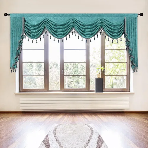 Vista 34 de ELKCA Cenefa de cortina de felpilla beige para ventana de sala de estar, cenefa de cascada para dormitorio, bolsillo para barra