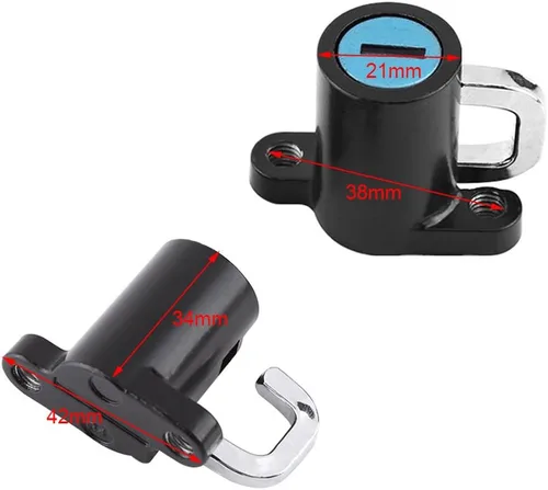 Vista 4 de Cerradura de casco de motocicleta, cerradura antirrobo de aleación de aluminio para casco con 2 llaves, gancho universal para casco