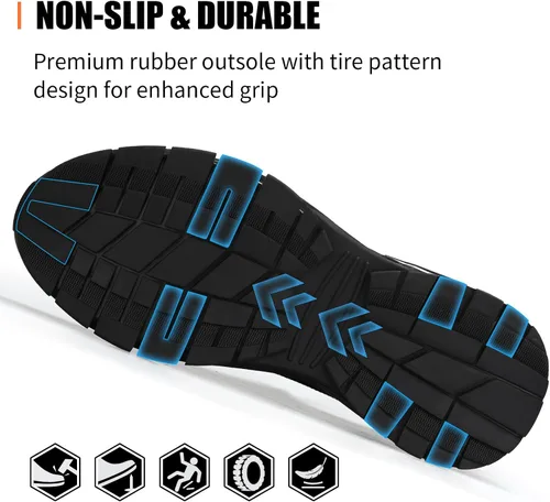 Vista 5 de GLANOUDUN Zapatos con punta de acero para hombre, zapatos de trabajo para hombres, zapatos de seguridad ligeros y cómodos, puntera de acero, zapatos