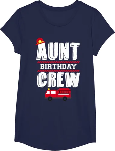 Vista 29 de Aunt Birthday Crew Fire Truck Fireman - Camiseta para fiesta de acogida, Negro, S