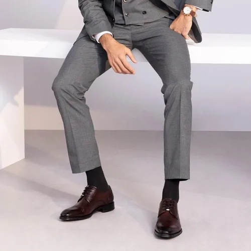 Vista 3 de Zapatos planos Oxford de tacón bajo grueso para hombre, zapatos planos Brogue de cuero genuino con cordones