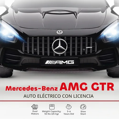 Vista 3 de Qaba Mercedes-Benz AMG GTR - Coche con licencia de 12 V para niños Negro