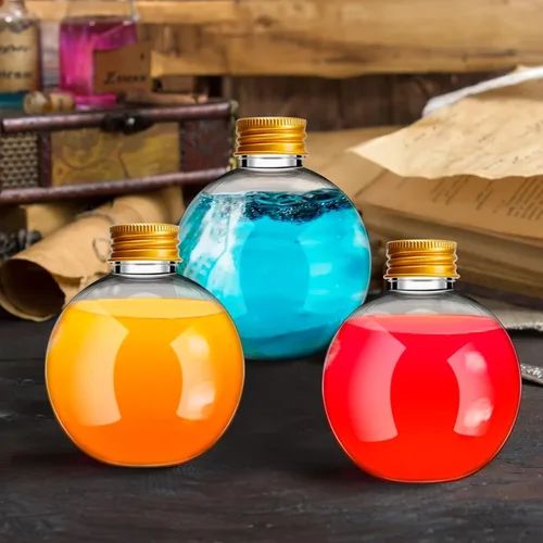Vista 5 de 30 botellas de plástico para arte de arena, 6 onzas, forma de bola, transparente Plastic Sand Art Bottles, Spherical Plastic Potion Bottles