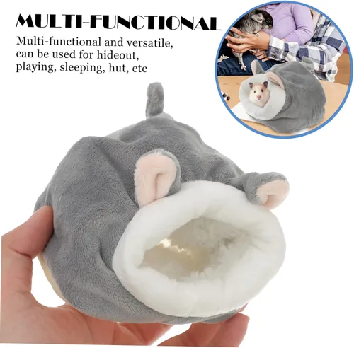 Vista 8 de TEHAUX Mini cama de hámster y casas, mini cueva de algodón para nido de mascotas, bonita cama cálida para hámster (gris)