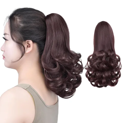 Vista 38 de SYXLCYGG Auburn Clip Cola de caballo Clip Cola de caballo Extensión de cola de caballo ondulado 10 pulgadas 3.5 oz pelo sintético falso pieza